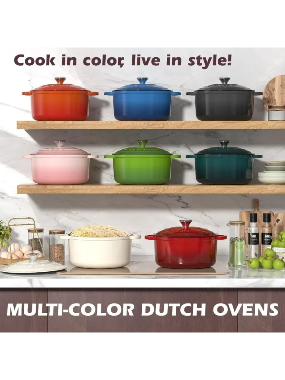 5QT Enameled Cast Iron Dutch Oven Pot with Lid - Heavy-Duty Cookware for Baking
